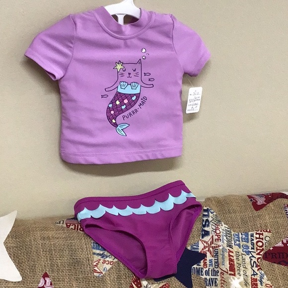 NWOT Carters Size 6 Months Baby Girl 2 PC Swimwear “PURRR-MAID” Lavender/ Blue - Picture 8 of 13